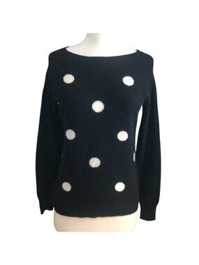 HALOGEN 100% CASHMERE Sweater Women's size S Black with White Polka Dots